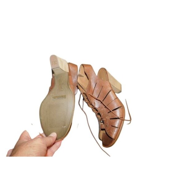 Paul Green Size 7 (4.5 EURO) Brown Leather Lace Up Peep Toe Slingback Heels NEW - Picture 4 of 4